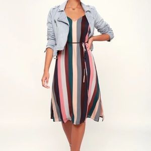 Erina Mauve Multi Stripe Belted Midi Slip Dress